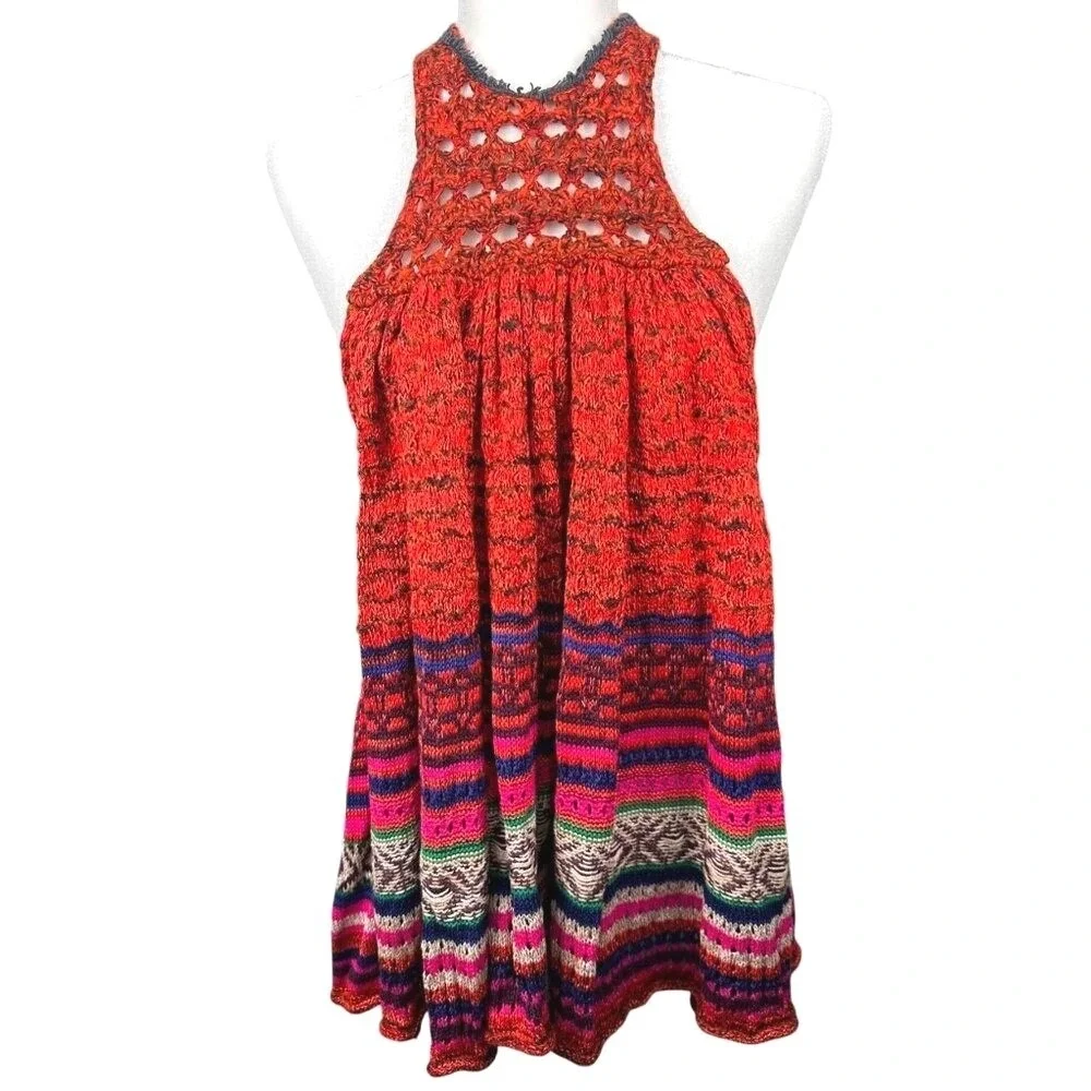 Free People Womens Boho Crochet Knit Open Back Apron Tank Top XS Summer Festival